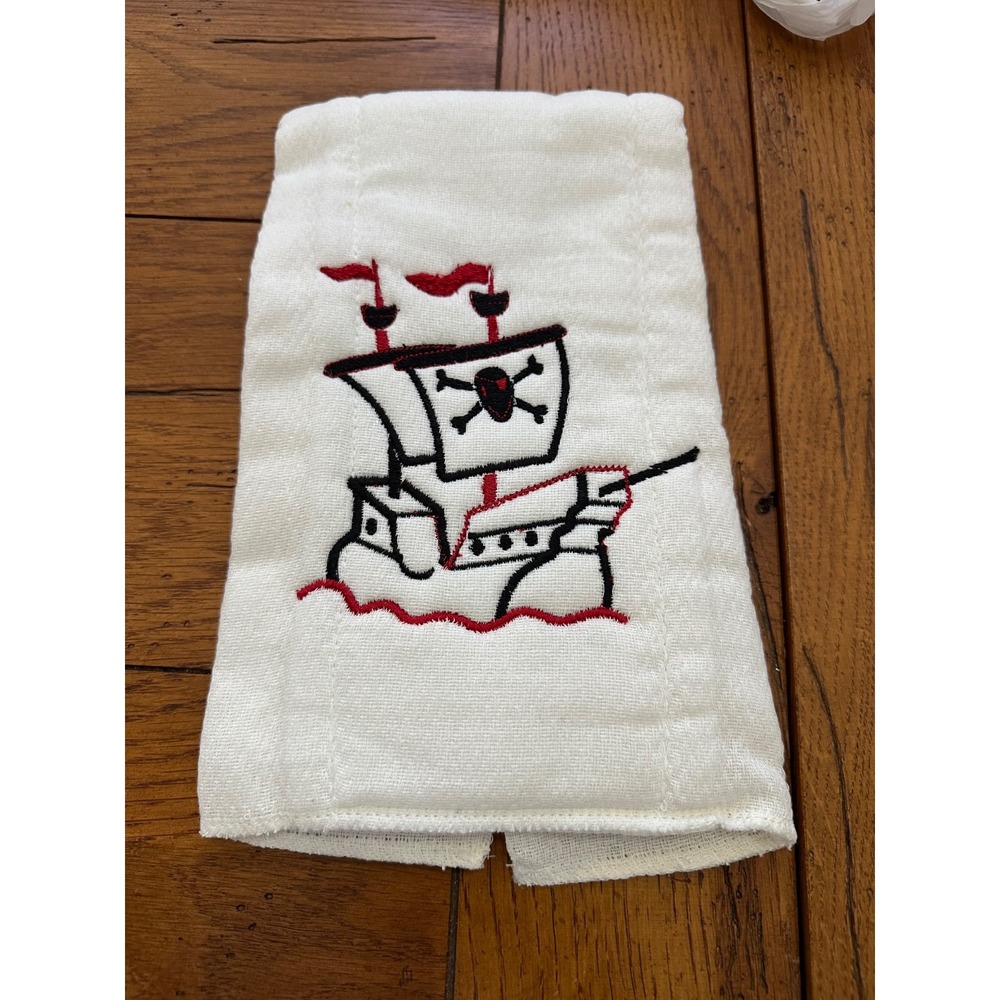 white burp cloth‎ with embroidered pirate ship NEW
